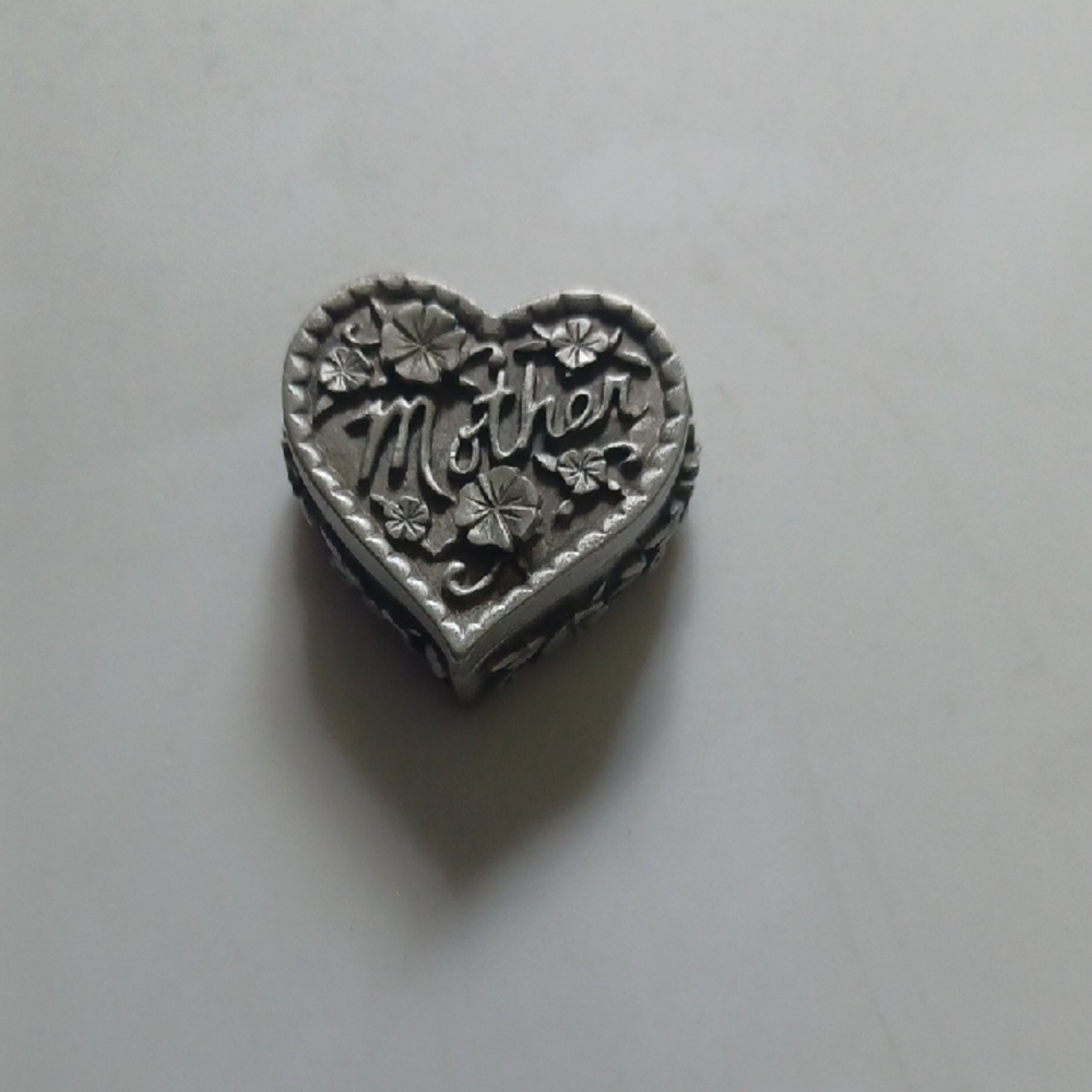 Silver Heart-Shaped 'Mother' Charm